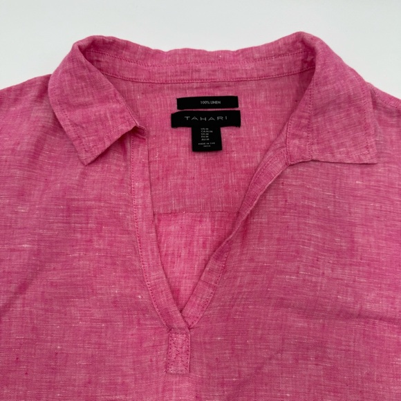 Tahari Women’s 100% Linen Henley 3/4 Sleeve Pink Tunic w/ Side Vents Medium - Picture 6 of 15